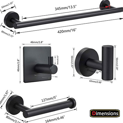 5 PCS Matte Black Bathroom Hardware Set
