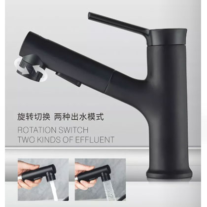 Pull Out Black Bathroom Basin Faucet