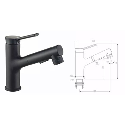 Pull Out Black Bathroom Basin Faucet