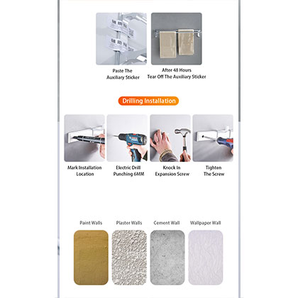 Bathroom Shower Towel Rail No-drilling(Glue)